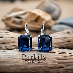 Handcrafted earrings with sparkly vintage Austrian crystal in Montana blue